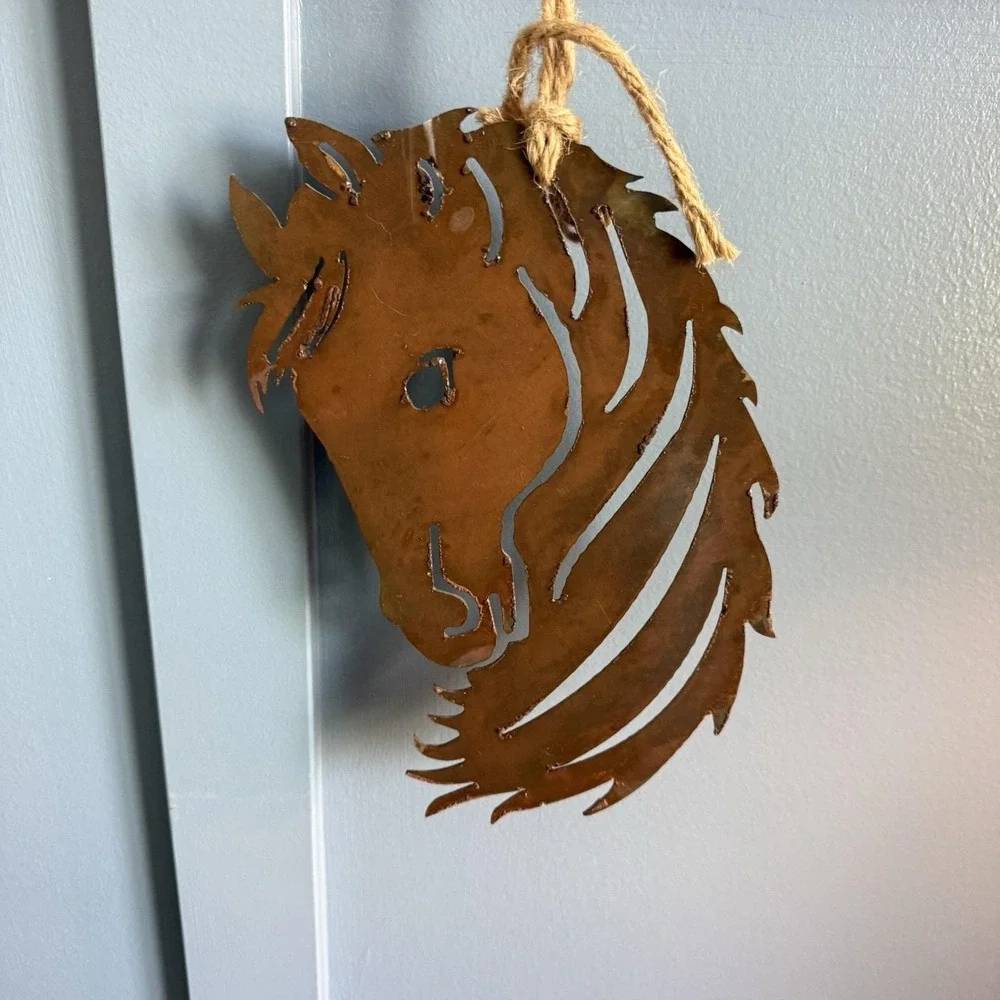 Metal Horse Head Wall Art Equestrian Rustic Steel Brown Western Farmhouse Decor